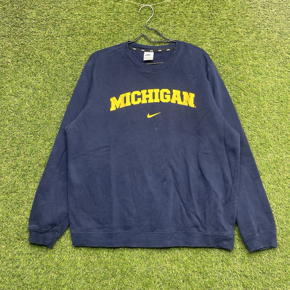 Michigan Wolverines Nike Sweatshirt Mens XL Arch Center Swoosh Crewneck Blue
